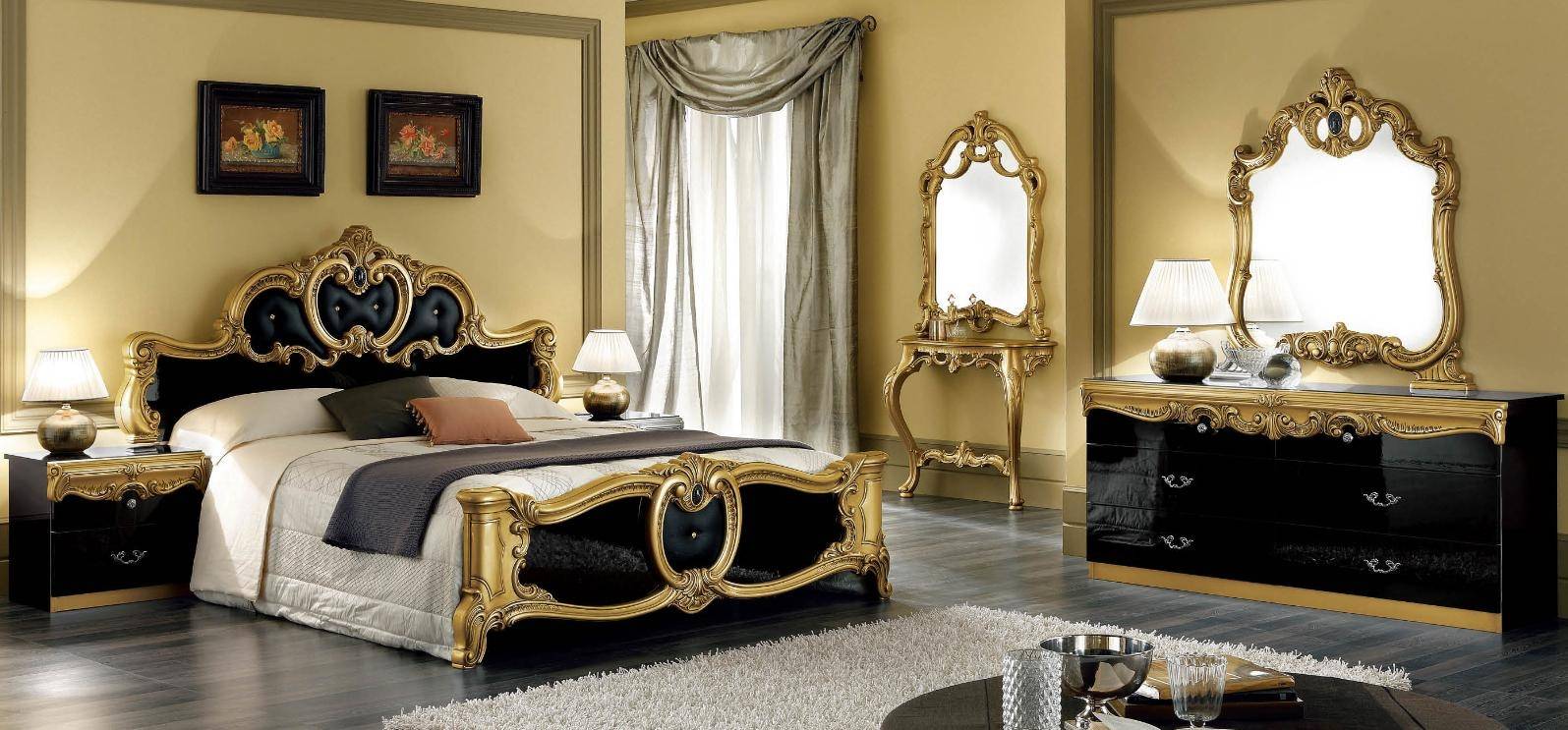 Bedroom Furniture Nightstands Barocco Black/Gold Bedroom
